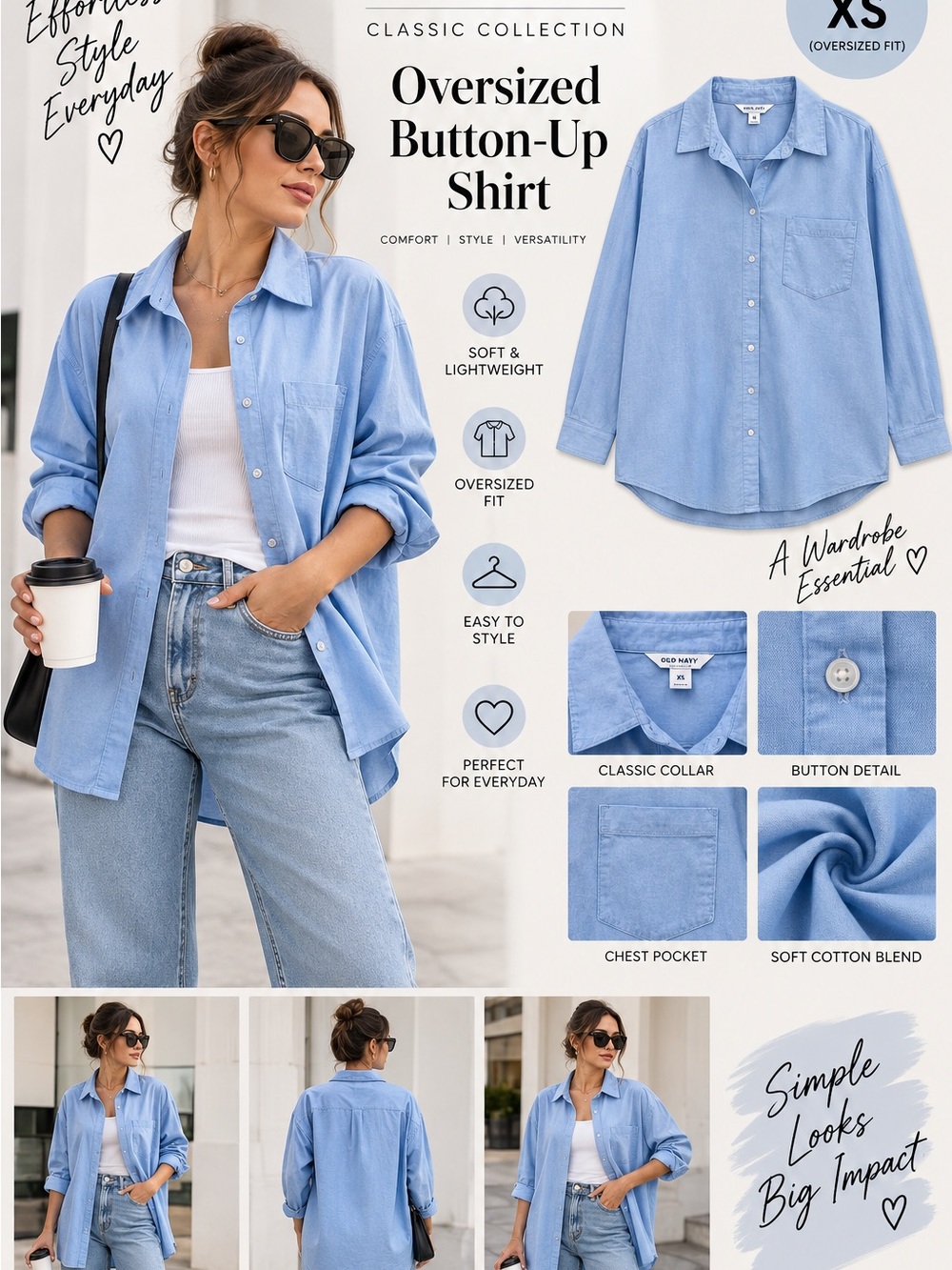 Old Navy Light Blue Oversized Button-Down Shirt